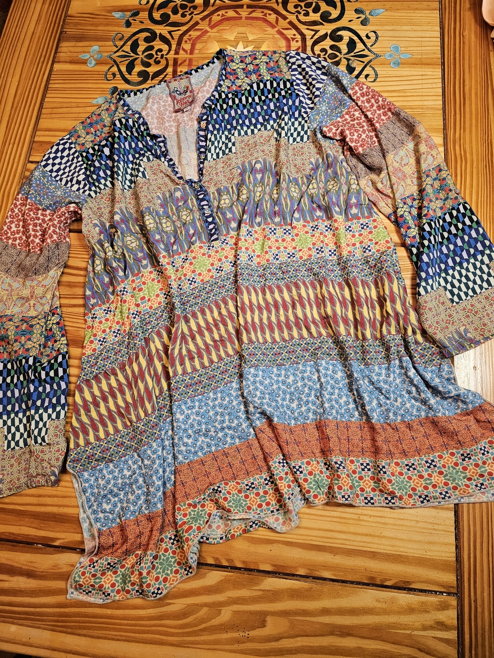 Johnny Was Multicolor Patchwork V-Neck Tunic